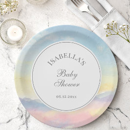 Elegante Waterverf Sky and Clouds Baby shower Papieren Bordje