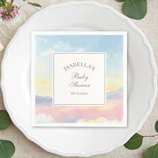 Elegante Waterverf Sky and Clouds Baby shower Servet