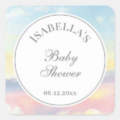 Elegante Waterverf Sky and Clouds Baby shower Vierkante Sticker (Voorkant)