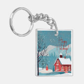 Elegante Waterverf Sneeuwval Feestelijke Happy Hol Sleutelhanger (Voorkant Links)