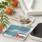 Elegante Waterverf Sneeuwval Feestelijke Happy Hol Sleutelhanger (Voorkant Rechts)