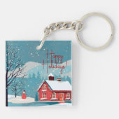 Elegante Waterverf Sneeuwval Feestelijke Happy Hol Sleutelhanger (Achterkant)