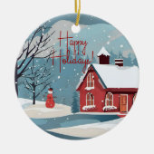 Elegante Waterverf Sneeuwval Feestelijke Vreugde K Keramisch Ornament (Voorkant)