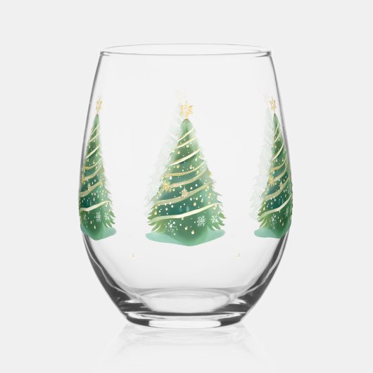 Elegante Waterverf Sneeuwvlok Vrolijke kerstboom Wijnglas Zonder Voet (Voorkant)