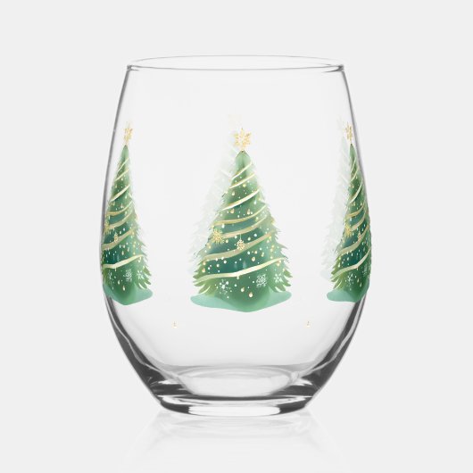 Elegante Waterverf Sneeuwvlok Vrolijke kerstboom Wijnglas Zonder Voet (Achterkant)