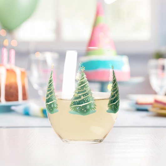 Elegante Waterverf Sneeuwvlok Vrolijke kerstboom Wijnglas Zonder Voet (Insitu (Verjaardag))