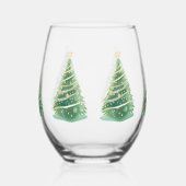 Elegante Waterverf Sneeuwvlok Vrolijke kerstboom Wijnglas Zonder Voet (Rechts)