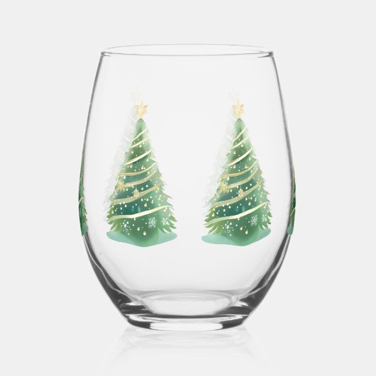 Elegante Waterverf Sneeuwvlok Vrolijke kerstboom Wijnglas Zonder Voet (Rechts)