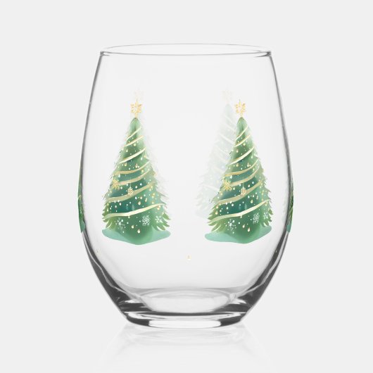 Elegante Waterverf Sneeuwvlok Vrolijke kerstboom Wijnglas Zonder Voet (Links)