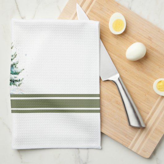 Elegante Waterverf Snowy Spruce Tree Monogrammed Theedoek (Quarter Fold)