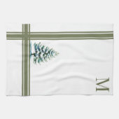 Elegante Waterverf Snowy Spruce Tree Monogrammed Theedoek (Horizontaal)