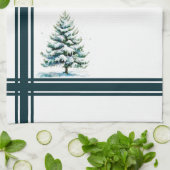 Elegante Waterverf Snowy Spruce Tree Monogrammed Theedoek (Gevouwen)