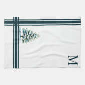 Elegante Waterverf Snowy Spruce Tree Monogrammed Theedoek (Horizontaal)