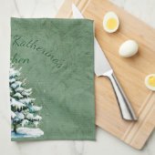 Elegante Waterverf Snowy Spruce Tree Oma Kitch Theedoek (Quarter Fold)