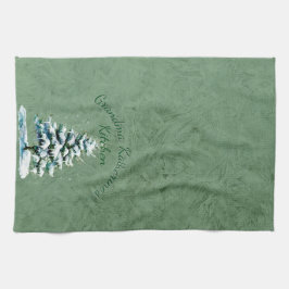 Elegante Waterverf Snowy Spruce Tree Oma Kitch Theedoek