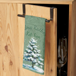 Elegante Waterverf Snowy Spruce Tree Oma Kitch Theedoek