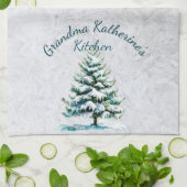 Elegante Waterverf Snowy Spruce Tree Oma Theedoek (Gevouwen)