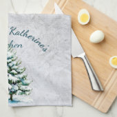 Elegante Waterverf Snowy Spruce Tree Oma Theedoek (Quarter Fold)