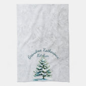 Elegante Waterverf Snowy Spruce Tree Oma Theedoek (Verticaal)