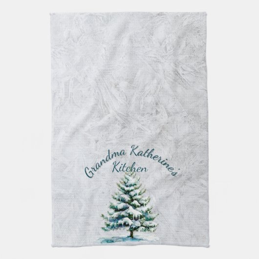 Elegante Waterverf Snowy Spruce Tree Oma Theedoek (Verticaal)