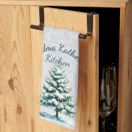 Elegante Waterverf Snowy Spruce Tree Oma Theedoek