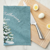 Elegante Waterverf Snowy Spruce Tree Oma Theedoek (Quarter Fold)