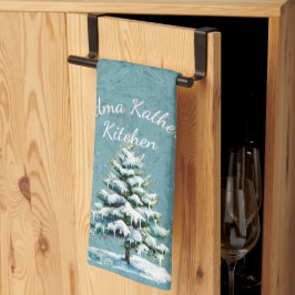 Elegante Waterverf Snowy Spruce Tree Oma Theedoek