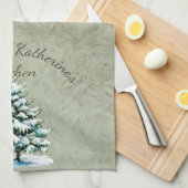 Elegante Waterverf Snowy Spruce Tree Oma Theedoek (Quarter Fold)