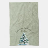 Elegante Waterverf Snowy Spruce Tree Oma Theedoek (Verticaal)