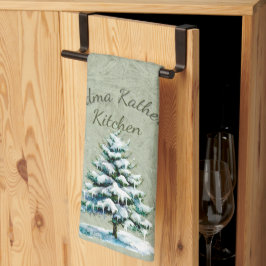 Elegante Waterverf Snowy Spruce Tree Oma Theedoek