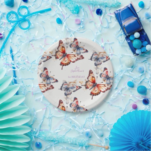 Elegante Waterverf Speelse Vlinders Custom Papieren Bordje (Feest)