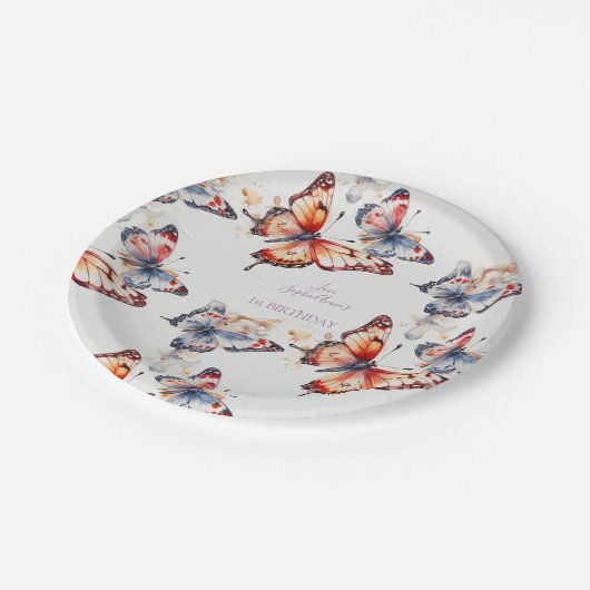 Elegante Waterverf Speelse Vlinders Custom Papieren Bordje (Gekanteld)