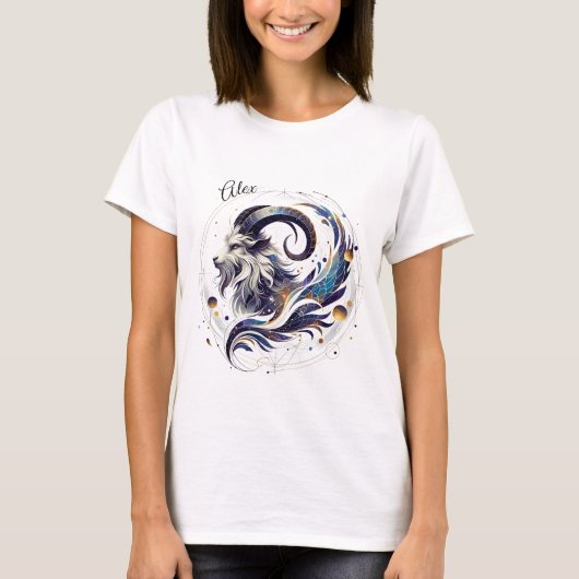 Elegante Waterverf Steenbok Zodiac Custom White T-shirt (Voorkant)