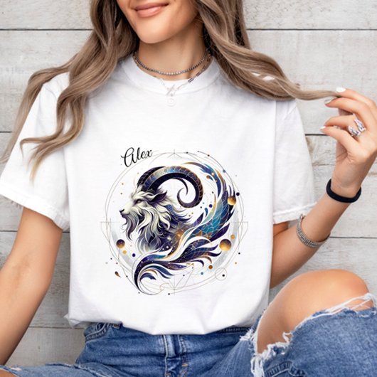 Elegante Waterverf Steenbok Zodiac Custom White T-shirt