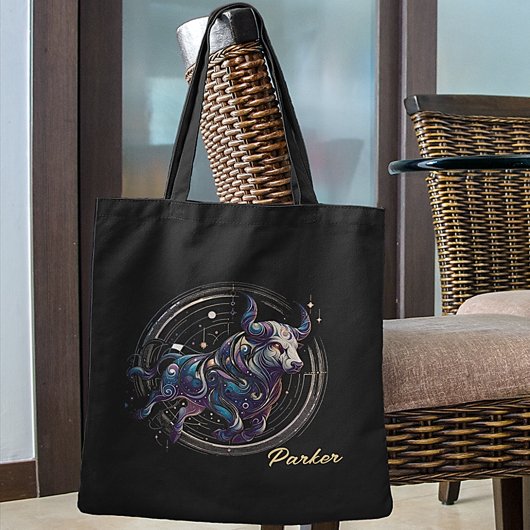 Elegante Waterverf Stier Zodiac Zwart Tote Bag