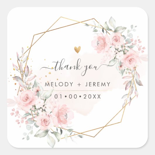 Elegante Waterverf Stof Roze Roze Bedankt Vierkante Sticker (Voorkant)