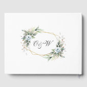 Elegante Waterverf Stofblauw Blad Bruiloft Gastenboek (Achterkant)