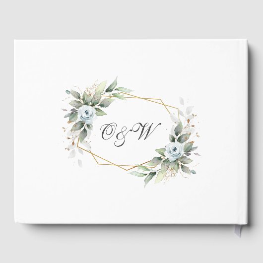 Elegante Waterverf Stofblauw Blad Bruiloft Gastenboek (Achterkant)