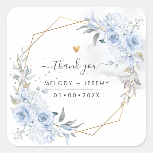 Elegante Waterverf Stofblauwe Rozen Bedankt Vierkante Sticker (Voorkant)