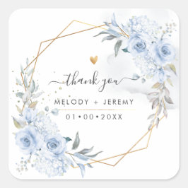 Elegante Waterverf Stofblauwe Rozen Bedankt Vierkante Sticker