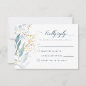 Elegante Waterverf Stoffig Blauw Bloemen Goud Brui RSVP Kaartje (Voorkant)