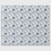 Elegante Waterverf Stoffig Blauw Bloemenpatroon Cadeaupapier (Vlak)