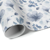 Elegante Waterverf Stoffig Blauw Bloemenpatroon Cadeaupapier (Rol Hoek)