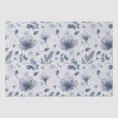 Elegante Waterverf Stoffig Blauw Bloemenpatroon Tissuepapier (Voorkant)