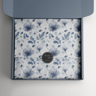 Elegante Waterverf Stoffig Blauw Bloemenpatroon Tissuepapier
