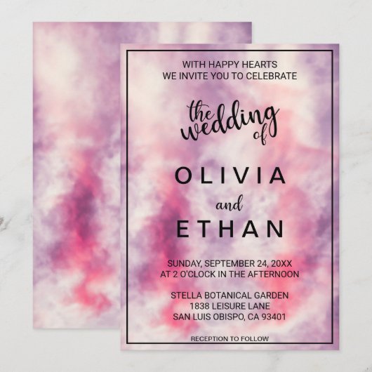 Elegante Waterverf Stoffig Roos Abstracte Bruiloft Kaart (Voorkant / Achterkant)