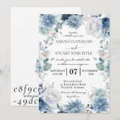 Elegante Waterverf stoffige blauw Bloemen bruiloft Kaart (Voorkant / Achterkant)