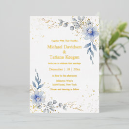 Elegante waterverf stoffige blauw botanische bruil folie uitnodiging