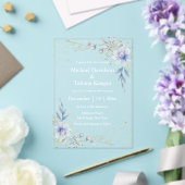 Elegante waterverf stoffige blauwe bloemen bruilof acryl uitnodigingen (Insitu (Huwelijk))