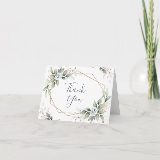 Elegante waterverf stoffige blauwe gebladerte dank bedankkaart (Voorkant)